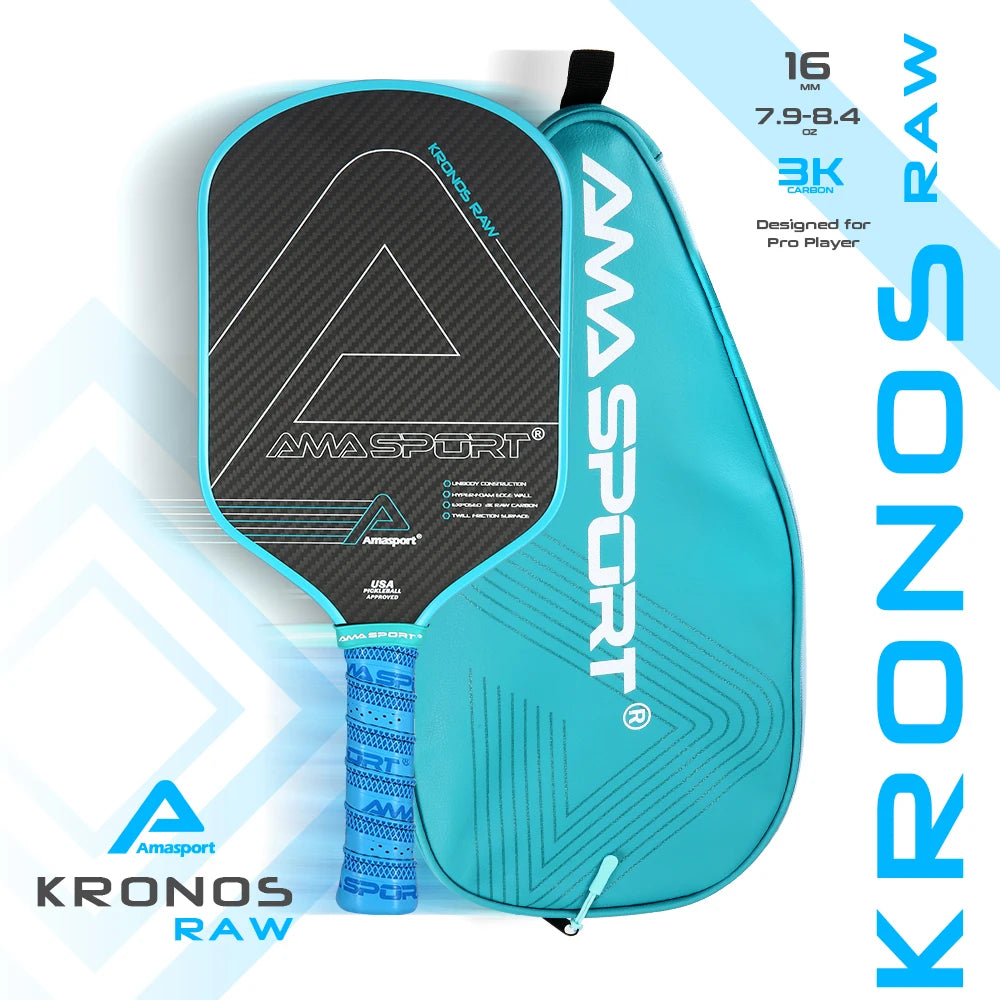 AMA SPORT Pickleball Paddle with Cover Bag 3K Carbon Fiber Friction Textured Surface for Spin Thermoformed Kronos Durable Padel